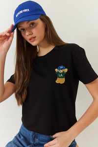 Ayıcık Baskılı Tshirt 60602007 - Siyah