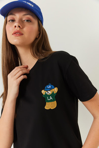 Ayıcık Baskılı Tshirt 60602007 - Siyah