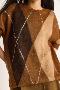Baklava Desenli Oversize Triko Kazak 60351284 - Taba-Kahve KAZAK modelleri