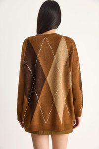 Baklava Desenli Oversize Triko Kazak 60351284 - Taba-Kahve KAZAK modelleri