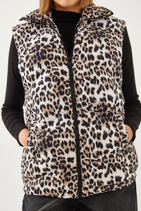 Balıkçı Yaka Leopar Desenli Şişme Yelek 938128 60351234 - Siyah-Camel