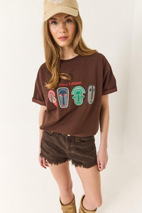 Baskılı Oversize Kısa Kollu Basic T-Shirt 60284034 - Acı Kahve
