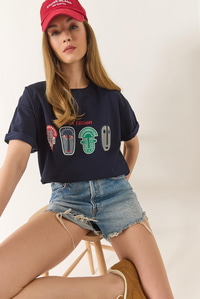 Baskılı Oversize Kısa Kollu Basic T-Shirt 60284034 - Lacivert