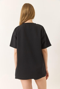 Baskılı Oversize Kısa Kollu Basic T-Shirt 60284034 - Siyah