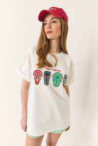 Baskılı Oversize Kısa Kollu Basic T-Shirt 60284034 - Beyaz