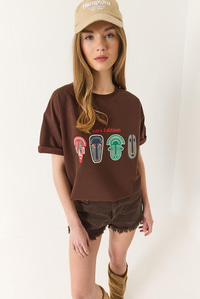 Baskılı Oversize Kısa Kollu Basic T-Shirt 60284034 - Acı Kahve