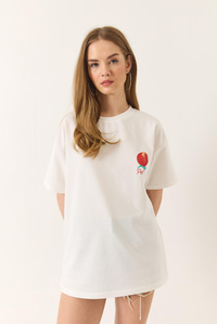 Baskılı Pamuklu Oversize Örme T-Shirt 60284039 - Ekru