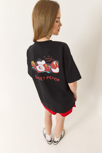 Baskılı Pamuklu Oversize Örme T-Shirt 60284039 - Siyah