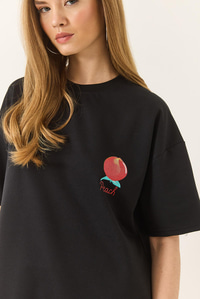Baskılı Pamuklu Oversize Örme T-Shirt 60284039 - Siyah