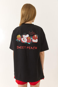 Baskılı Pamuklu Oversize Örme T-Shirt 60284039 - Siyah