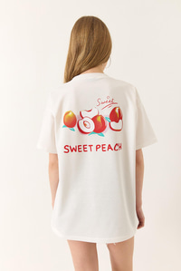 Baskılı Pamuklu Oversize Örme T-Shirt 60284039 - Ekru