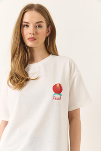Baskılı Pamuklu Oversize Örme T-Shirt 60284039 - Ekru