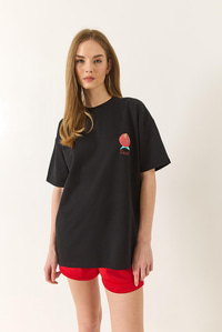 Baskılı Pamuklu Oversize Örme T-Shirt 60284039 - Siyah
