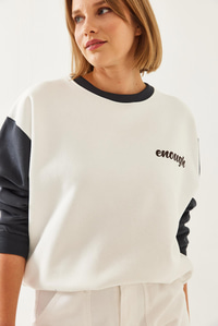 Baskılı Parçalı Sweatshirt 60351255 - Beyaz-Gri