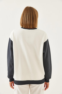 Baskılı Parçalı Sweatshirt 60351255 - Beyaz-Gri
