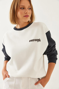 Baskılı Parçalı Sweatshirt 60351255 - Beyaz-Gri
