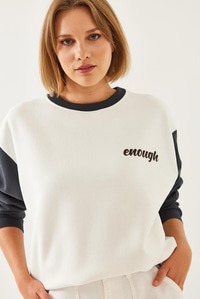 Baskılı Parçalı Sweatshirt 60351255 - Beyaz-Gri