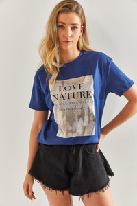 Baskılı Penye Tshirt 60171020 - Mavi T-SHİRT modelleri
