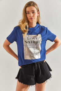 Baskılı Penye Tshirt 60171020 - Mavi T-SHİRT modelleri