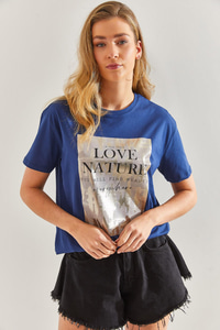 Baskılı Penye Tshirt 60171020 - Mavi T-SHİRT modelleri