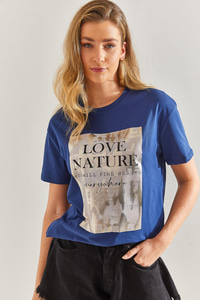 Baskılı Penye Tshirt 60171020 - Mavi T-SHİRT modelleri