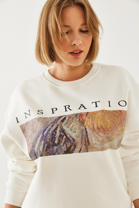 Baskılı Sweatshirt MBHS020 60601020 - Ekru