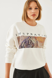 Baskılı Sweatshirt MBHS020 60601020 - Ekru