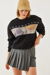 Baskılı Sweatshirt MBHS020 60601020 - Siyah