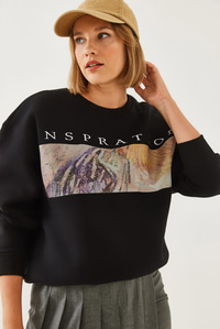 Baskılı Sweatshirt MBHS020 60601020 - Siyah