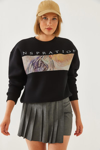 Baskılı Sweatshirt MBHS020 60601020 - Siyah