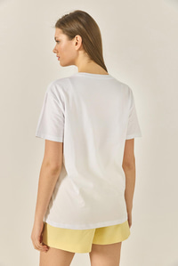 Baskılı Taş Detaylı Normal Kalıp Pamuklu T-Shirt 8136 60283302 - Beyaz