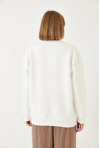 Baskılı Üç İplik Şardonlu Oversize Sweatshirt 60261318 - Beyaz