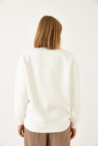 Baskılı Üç İplik Şardonlu Sweatshirt 60351295 - Beyaz