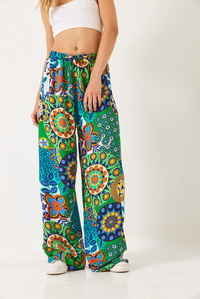 Bel Bağlamalı Desenli Viskon Pantolon 60261355 - Yeşil