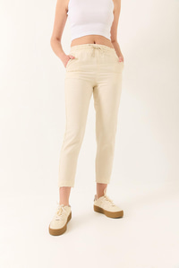 Beli Bağlamalı Paça Detaylı Cepli Keten Havuç Pantolon YP5134 60283180 - Bej