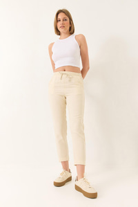 Beli Bağlamalı Paça Detaylı Cepli Keten Havuç Pantolon YP5134 60283180 - Bej