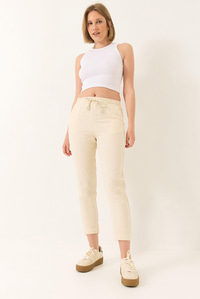 Beli Bağlamalı Paça Detaylı Cepli Keten Havuç Pantolon YP5134 60283180 - Bej
