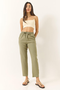 Beli Bağlamalı Paça Detaylı Cepli Keten Havuç Pantolon YP5134 60283180 - Haki