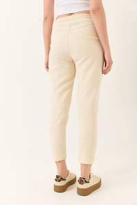 Beli Bağlamalı Paça Detaylı Cepli Keten Havuç Pantolon YP5134 60283180 - Bej