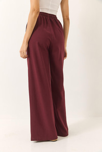 Beli Lastikli Bağlama Detaylı Cepli Keten Geniş Jogger Pantolon 3235 60281035 - Bordo