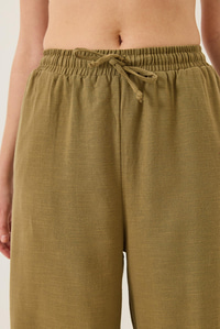 Beli Lastikli Bağlama Detaylı Cepli Keten Geniş Jogger Pantolon 3235 60281035 - Çağla Yeşili