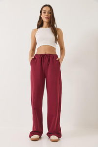 Beli Lastikli Cep Detaylı Palazzo Keten Pantolon 80182 60271083 - Bordo