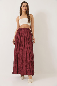 Beli Lastikli Crush Efektli Uzun Etek 60283112 - Bordo