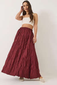Beli Lastikli Crush Efektli Uzun Etek 60283112 - Bordo