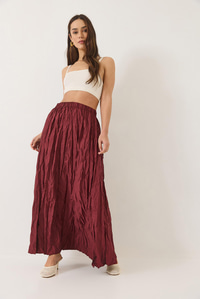 Beli Lastikli Crush Efektli Uzun Etek 60283112 - Bordo