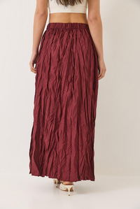 Beli Lastikli Crush Efektli Uzun Etek 60283112 - Bordo