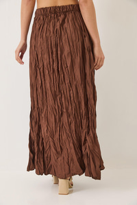 Beli Lastikli Crush Efektli Uzun Etek 60283112 - Acı Kahve