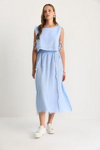 Beli Lastikli Etek Yandan Bağlama Detaylı Crop Müslin Alt-Üst Takım 60283236 - Bebe Mavisi