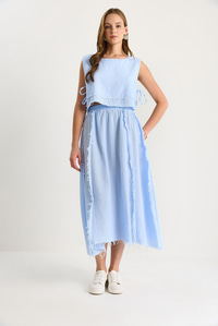 Beli Lastikli Etek Yandan Bağlama Detaylı Crop Müslin Alt-Üst Takım 60283236 - Bebe Mavisi