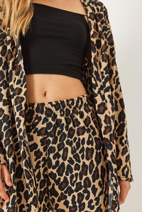 Beli Lastikli Leopar Desenli Bürümcük Kimono Alt-Üst Takım 0245 60284023 - Bej-Siyah